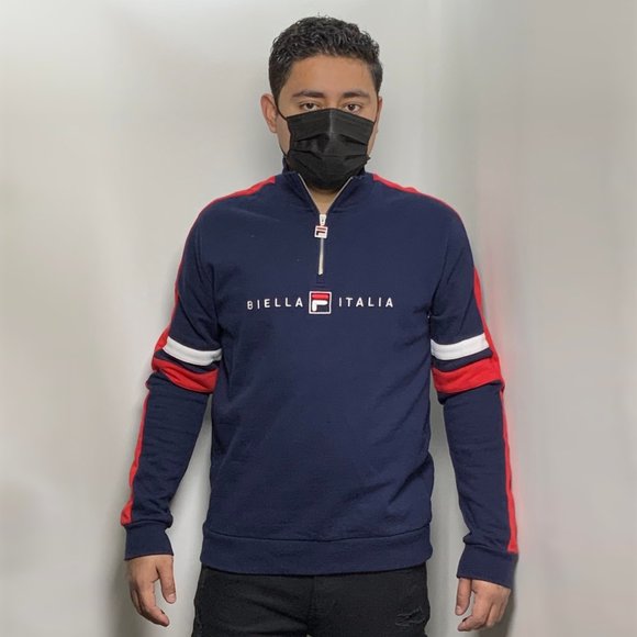 Men's Fila Navy | Red | White Romolo 1/2 Zip Sweatshirt - Picture 2 of 3